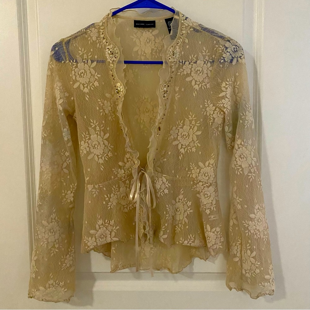 New York And Company Sheer Lace Blouse